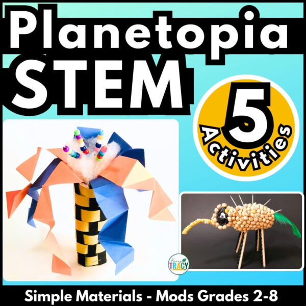 5 Planetopia Earth and Life STEM Activities - designs for plants & creature challenges shown