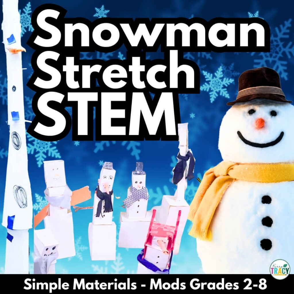 The Snowman Stretch Winter STEM Challenge is super low-prep and full of rigor, engagement, and fun. Whether you need a Christmas STEM Challenge activity or a Winter STEM Challenge activity, this one is a winner for teachers and students! Click through to the blog to see all the details, including modifications for grades 2-8!