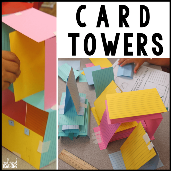 Index Card Tower STEM Activity - Student designs pictured.