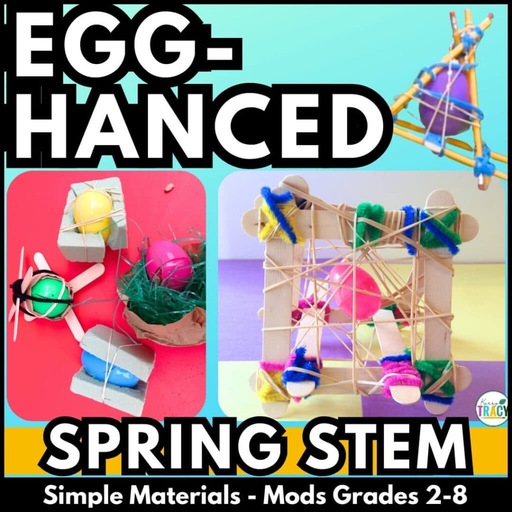 SPRING STEM EGG DROP - plastic Easter egg activity designs shown